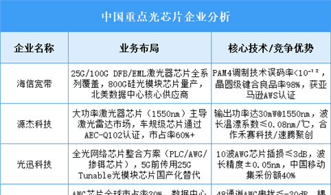 2025年中国光芯片重点企业业务布局预测分析（图）