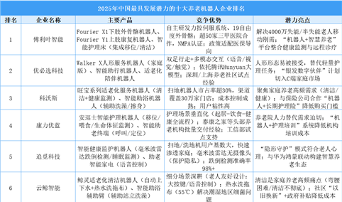2025年中国最具发展潜力的十大养老机器人企业排名（附榜单）