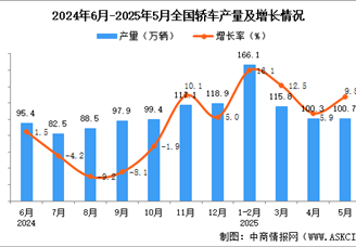 2025年5月全国轿车产量数据统计分析
