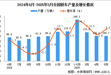2025年5月全国轿车产量数据统计分析