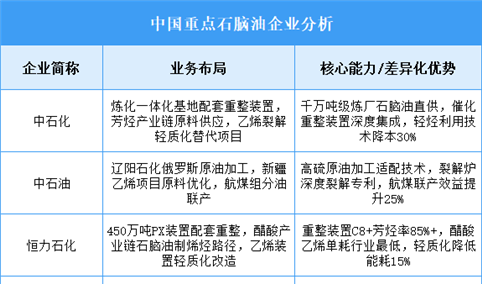 2025年中国石脑油重点企业业务布局预测分析（图）