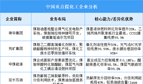 2025年中国煤化工重点企业业务布局预测分析（图）