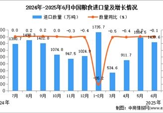 2025年6月中国粮食进口数据统计分析：进口量1439.6万吨