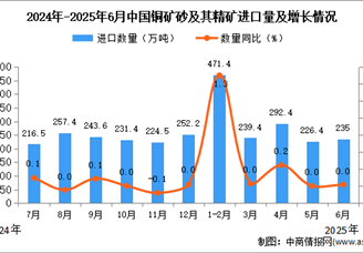 2025年6月中国铜矿砂及其精矿进口数据统计分析：进口量235万吨