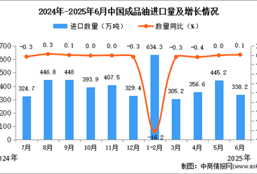 2025年6月中国成品油进口数据统计分析：进口量338.2万吨