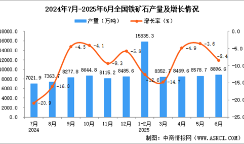 2025年6月全国铁矿石产量数据统计分析