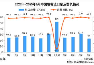 2025年6月中国钢材进口数据统计分析：进口量47万吨