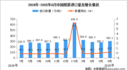2025年6月中國紙漿進口數據統(tǒng)計分析：進口量303.1萬噸