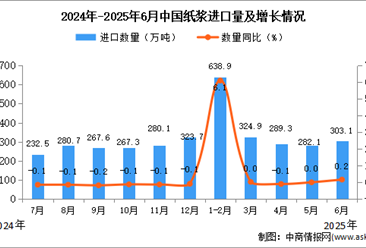 2025年6月中国纸浆进口数据统计分析：进口量303.1万吨