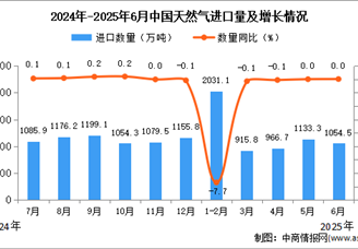 2025年6月中国天然气进口数据统计分析：进口量1054.5万吨