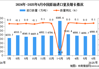 2025年6月中國原油進(jìn)口數(shù)據(jù)統(tǒng)計分析：進(jìn)口量4988.8萬噸