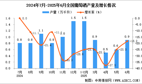 2025年6月全国葡萄酒产量数据统计分析