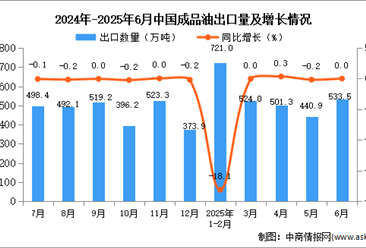 2025年6月中國成品油出口數(shù)據統(tǒng)計分析：出口量533.5萬噸
