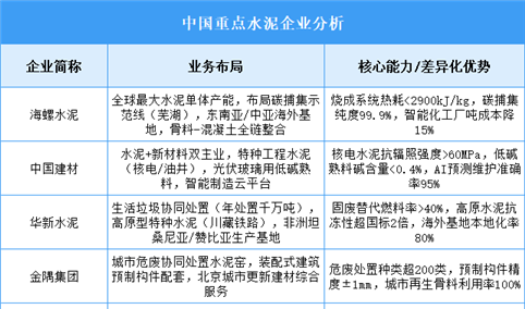 2025年中国水泥重点企业业务布局预测分析（图）
