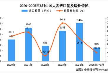 2025年1-6月中国大麦进口数据统计分析：进口量同比下降39.3%
