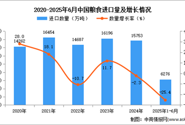 2025年1-6月中国粮食进口数据统计分析：进口量6276万吨