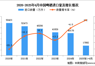 2025年1-6月中國(guó)啤酒進(jìn)口數(shù)據(jù)統(tǒng)計(jì)分析：進(jìn)口量同比增長(zhǎng)2.2%