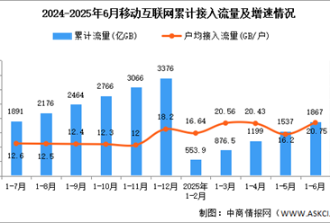 2025年1-6月中國通信業(yè)移動互聯(lián)網(wǎng)及移動短信業(yè)務(wù)分析（圖）