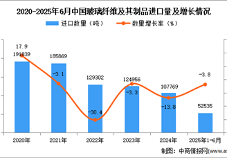 2025年1-6月中国玻璃纤维及其制品进口数据统计分析：进口量同比下降3.8%