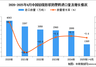 2025年1-6月中國初級(jí)形狀的塑料進(jìn)口數(shù)據(jù)統(tǒng)計(jì)分析：進(jìn)口量小幅下降