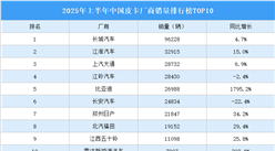 2025年上半年中國皮卡廠商銷量排行榜TOP10（附榜單）