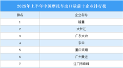 2025年上半年中國摩托車出口量前十企業(yè)排行榜（附榜單）