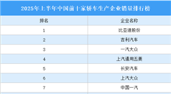 2025年上半年中國前十家轎車生產(chǎn)企業(yè)銷量排行榜（附榜單）