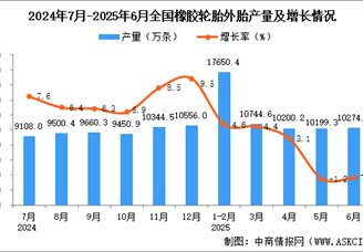 2025年6月全国橡胶轮胎外胎产量数据统计分析