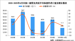 2025年1-6月中國二極管及類似半導體器件進口數(shù)據(jù)統(tǒng)計分析：進口量2457億個