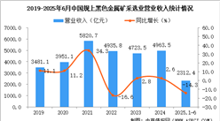 2025年1-6月中國(guó)黑色金屬礦采選業(yè)經(jīng)營(yíng)情況：利潤(rùn)同比下降36.2%