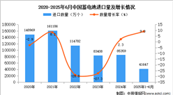 2025年1-6月中國蓄電池進(jìn)口數(shù)據(jù)統(tǒng)計分析：進(jìn)口量41647萬個