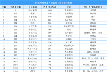 2025全球独角兽榜杭州上榜企业排行榜（附榜单）