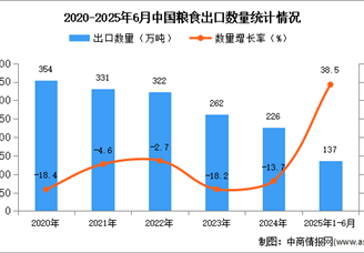 2025年1-6月中国粮食出口数据统计分析：出口量137万吨
