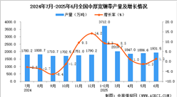 2025年6月全国中厚宽钢带产量数据统计分析