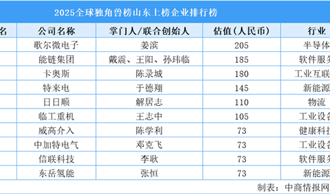 2025全球独角兽榜山东上榜企业排行榜（附榜单）