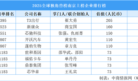 2025全球独角兽榜南京上榜企业排行榜（附榜单）