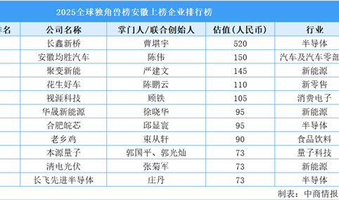 2025全球独角兽榜安徽上榜企业排行榜（附榜单）