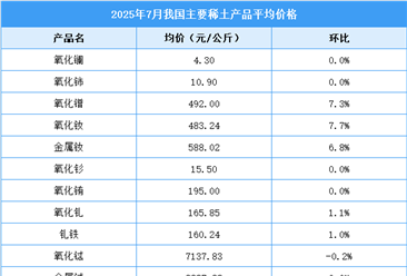 2025年7月中國稀土價(jià)格走勢(shì)分析：價(jià)格指數(shù)呈上漲趨勢(shì)