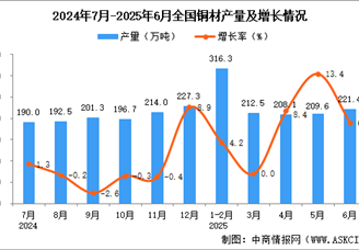 2025年6月全国铜材产量数据统计分析