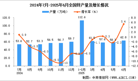 2025年6月全国锌产量数据统计分析