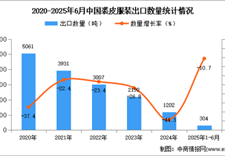 2025年1-6月中國裘皮服裝出口數(shù)據(jù)統(tǒng)計分析：出口量同比下降10.7%