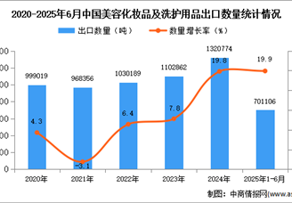 2025年1-6月中國美容化妝品及洗護(hù)用品出口數(shù)據(jù)統(tǒng)計(jì)分析：出口量同比增長19.9%