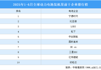 2025年1-6月全球動力電池裝機量前十企業(yè)排行榜（附榜單）