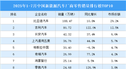 2025年1-7月中國(guó)新能源汽車(chē)廠商零售銷(xiāo)量排行榜TOP10（附榜單）