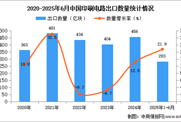 2025年1-6月中国印刷电路出口数据统计分析：出口量283亿块