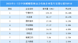 2025年1-7月中國(guó)磷酸鐵鋰動(dòng)力電池企業(yè)裝車量排行榜TOP10（附榜單）