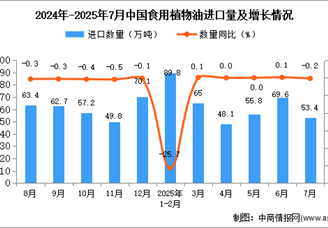 2025年7月中国食用植物油进口数据统计分析：进口量53万吨