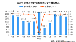 2025年7月中國糧食進口數(shù)據(jù)統(tǒng)計分析：進口量1405.7萬噸