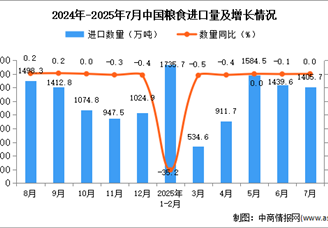 2025年7月中国粮食进口数据统计分析：进口量1405.7万吨