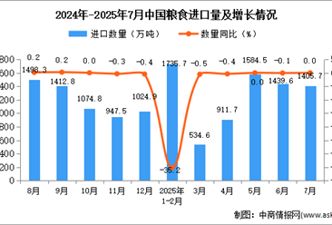 2025年7月中国粮食进口数据统计分析：进口量1405.7万吨